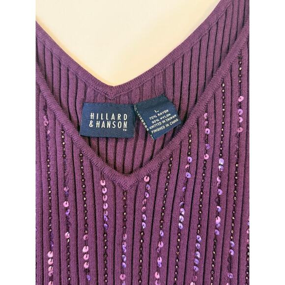 Hillard & Hanson Purple Sequin Ribbed Knit Tank Top Women’s Large Glittery Y2K - Picture 2 of 3